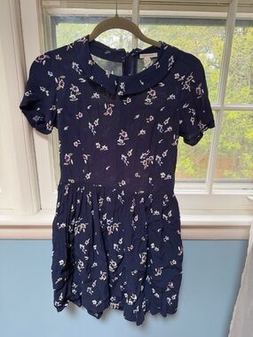 Forever 21 Navy Floral Short Sleeve Fit-and-Flare Dress